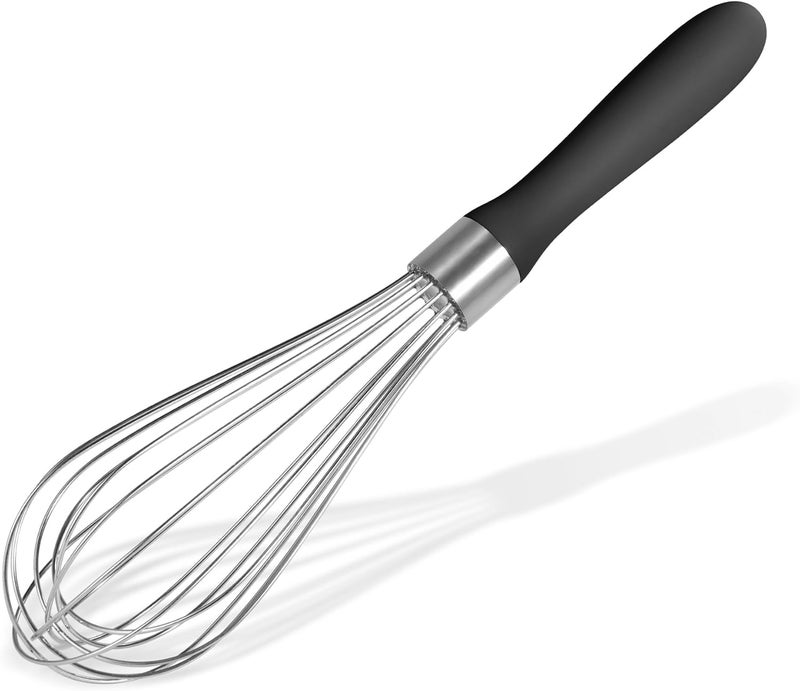 Doosu 18/8 Stainless Steel Balloon Whisk, Kitchen Whisk for Cooking Handheld Egg Beater with Rust-Proof Sturdy Wires & Non-Slip Silicone Handle for Beating, Stirring, Blending (8 Wires, Black) - Image 1